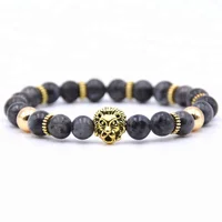 

Wholesale 8mm Natural Glitter stone Beaded women bracelet for men charm stone beads Lion head bracelet