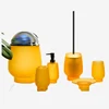 Transparent Modern Yellow Polyresin Bathroom Accessories Including Waste Bin Toothbrush Holder