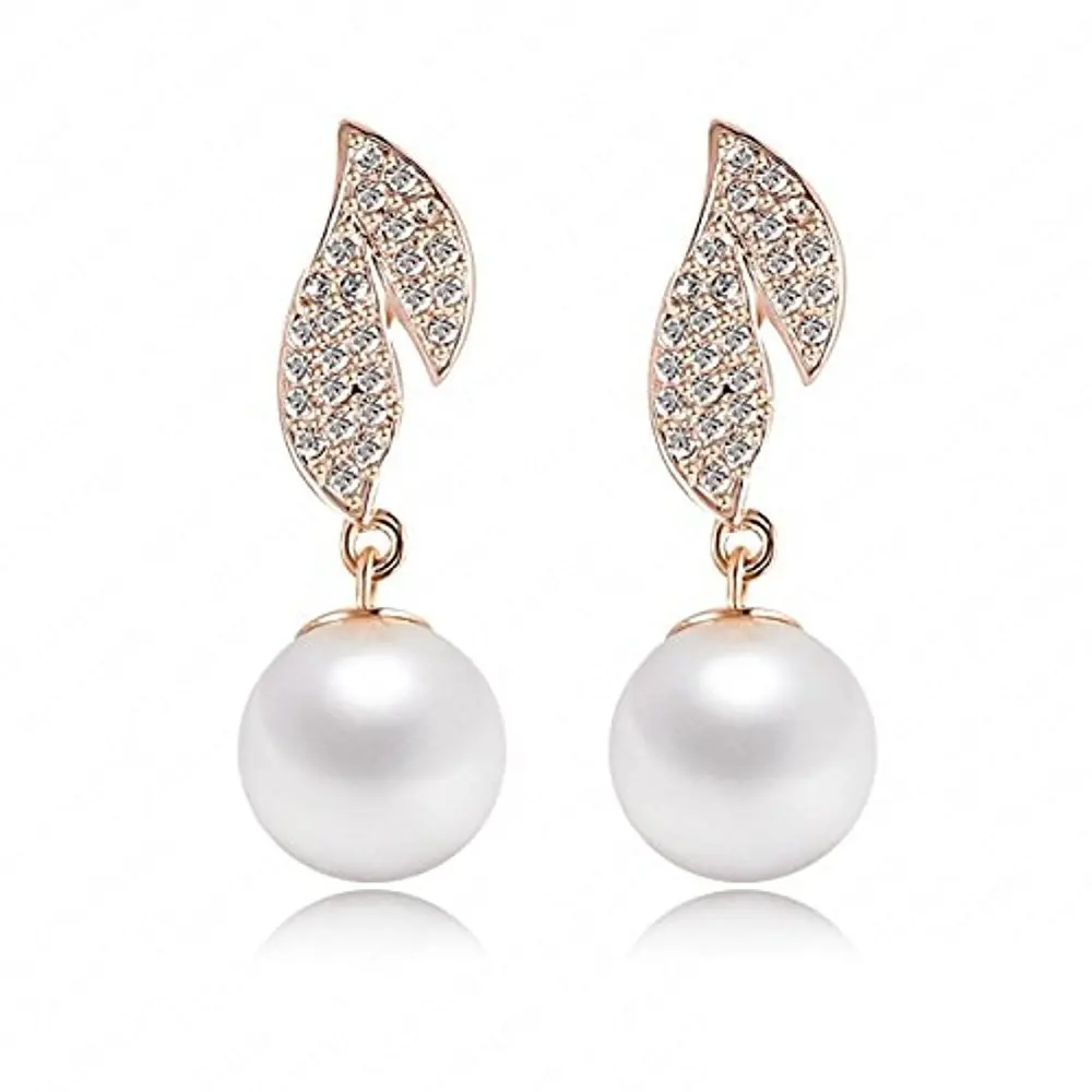 Chic Quality Earring 2013 Pearl Rose Gold Plate Austrian Crystals SWA Elements Pearl Earrings Stud