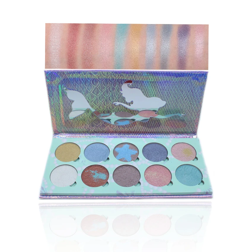 

Customized eye shadow of Mermaid palette 10 color glitter eyeshadow laser Discoloration box