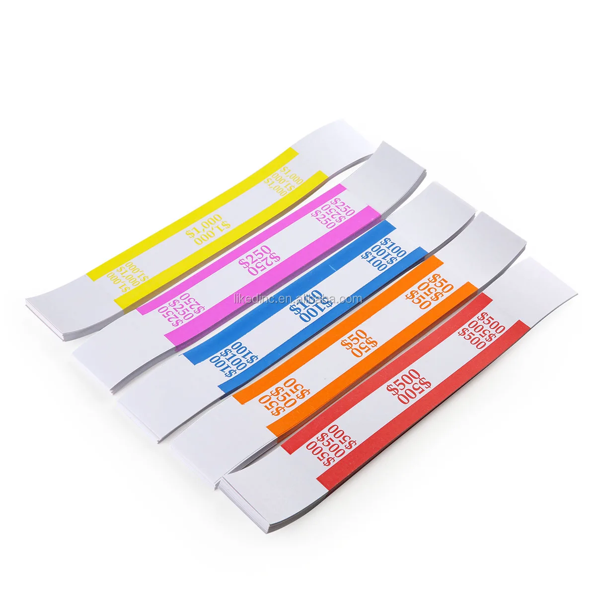 ABA Standard Colors Currency Straps $250 / Pink 7.5 x 1.15 Inches Money Bands to Organize Bills Self-Adhesive Bill Wrappers 