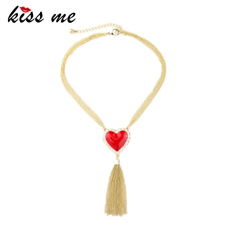 

xl01857 Red Ruby Heart Gold Chain Tassel Necklace Jewellery Dubai, As picture