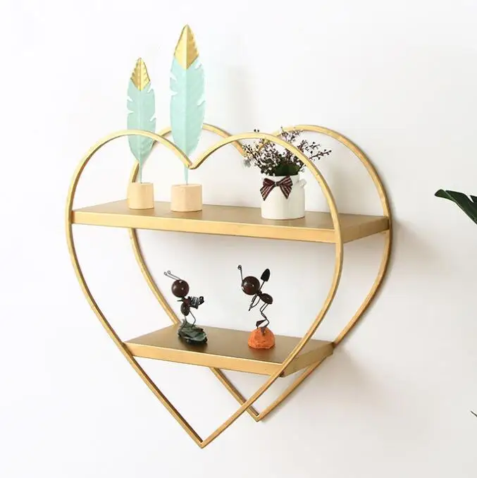 Heart Shape Rustic Wood Metal Creative Wall Mount Shelf Storage