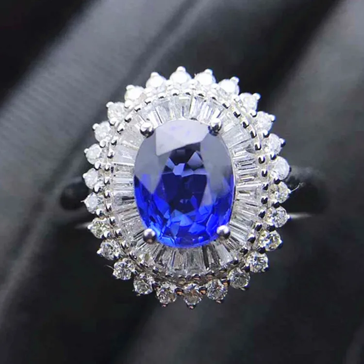 

vintage flower shape design gemstone jewelry 18k white gold South Africa diamond 1.2ct natural blue sapphire ring