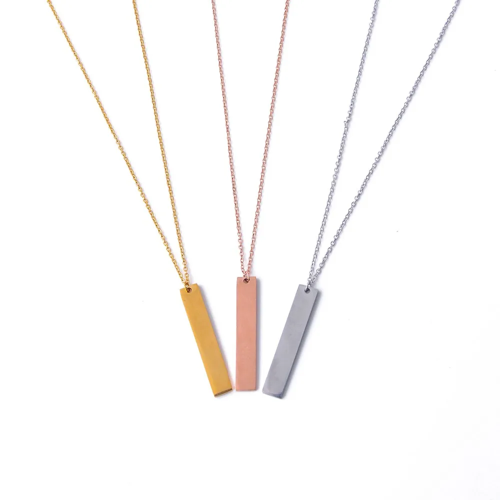 Fashion Personalized Stainless Steel Blank Engraved Bar Necklace Name