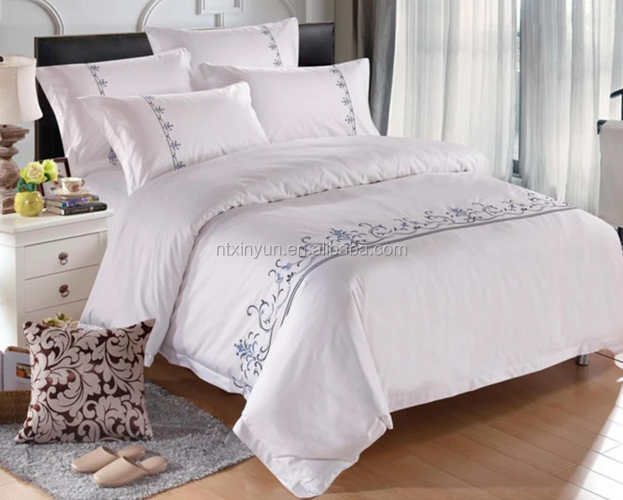 Hotel Embroidery 100 Sateen Cotton Bedding Set Percale Fabric