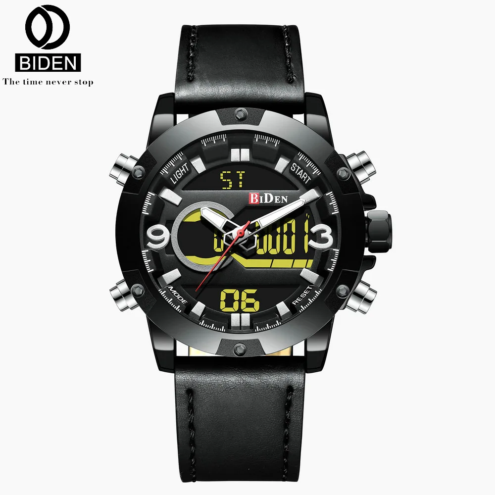 

BIDEN double movement multi-function LED quartz watch men's watch belt watch, One colour