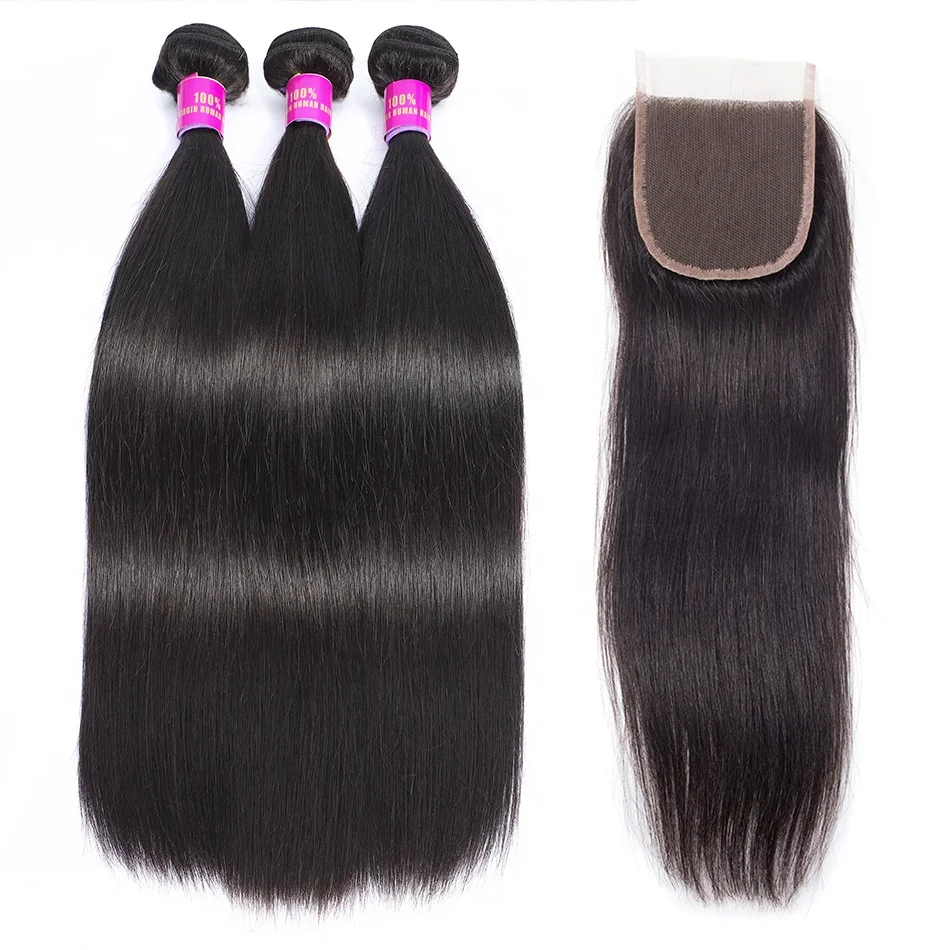 

10A Grade Cuticle Aligned Straight Human Hair Bundles With Closure,Silky Straight Mink Brazilian Hair Extension, N/a