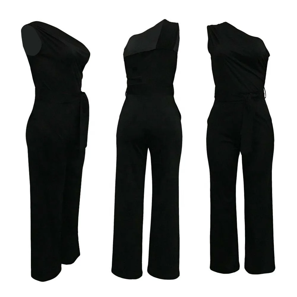 

New Fashion Grace Elbe Women's Wide Leg Slanted One Shoulder Belted Jumpsuit