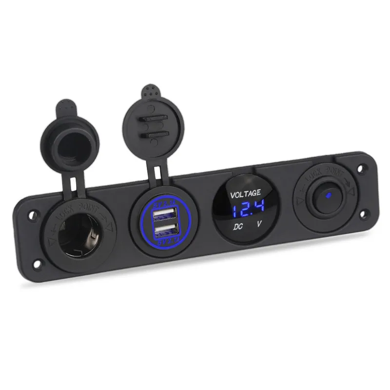 

12V LED Voltmeter Cigarette Lighter Splitter ON-OFF Toggle Switch Panel for Car Boat Marine 4.2A Dual USB Charger Socket