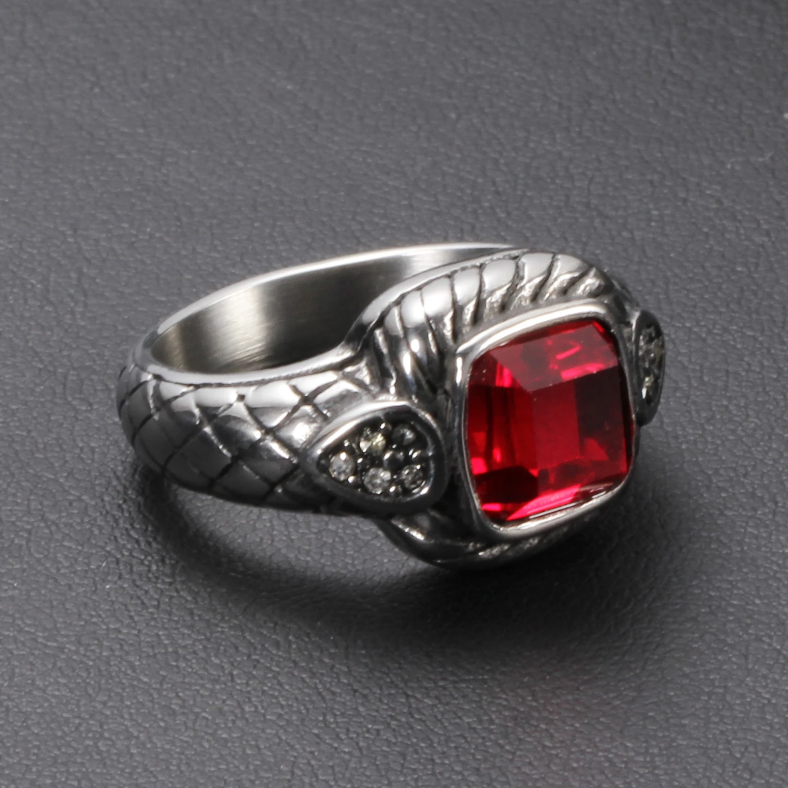 Wholesale Fashion New Stainless Steel Mens Rings Red Agate Wedding ...