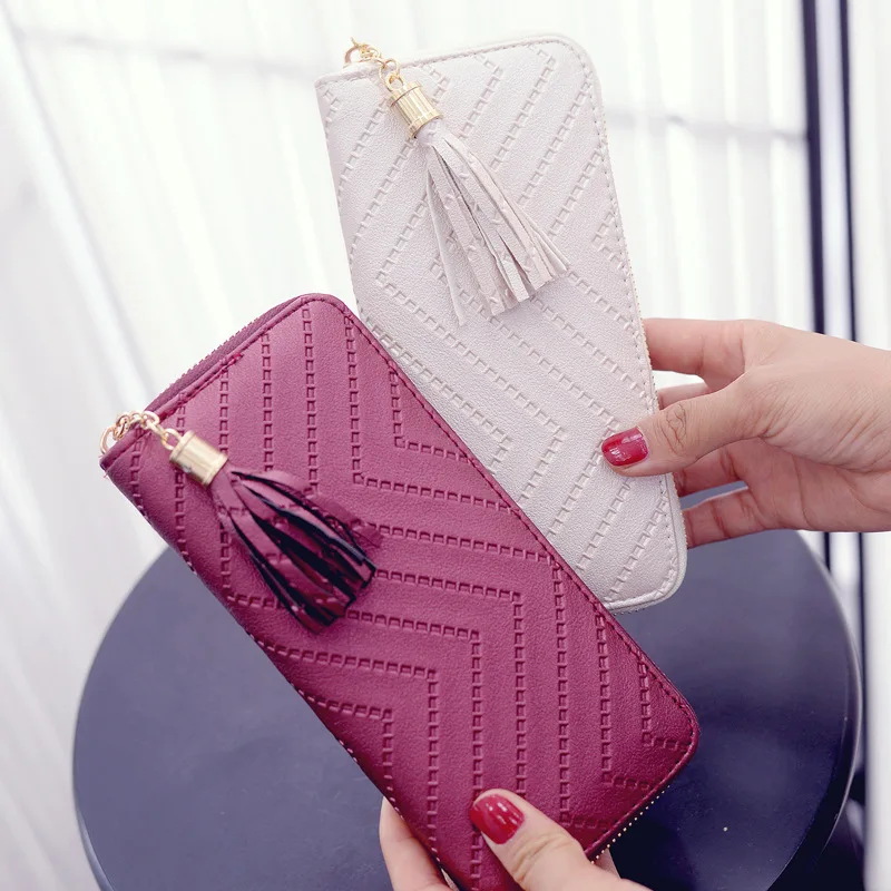 

billeteras para mujer Ladies Fashion Tassel Purse Bags Long Zipper Money Clip Card Holder Leather Women Clutch Bag Wallet Hot, 4 colors