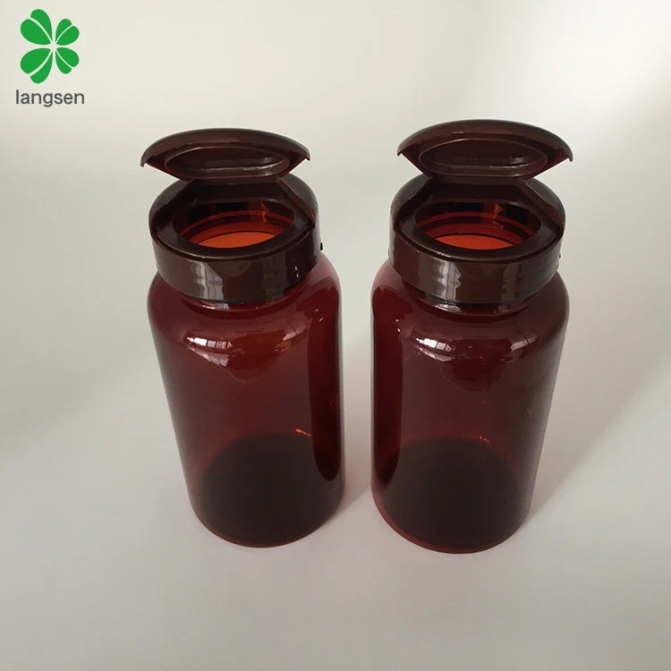 PET 150cc amber flip top cap capsule bottle