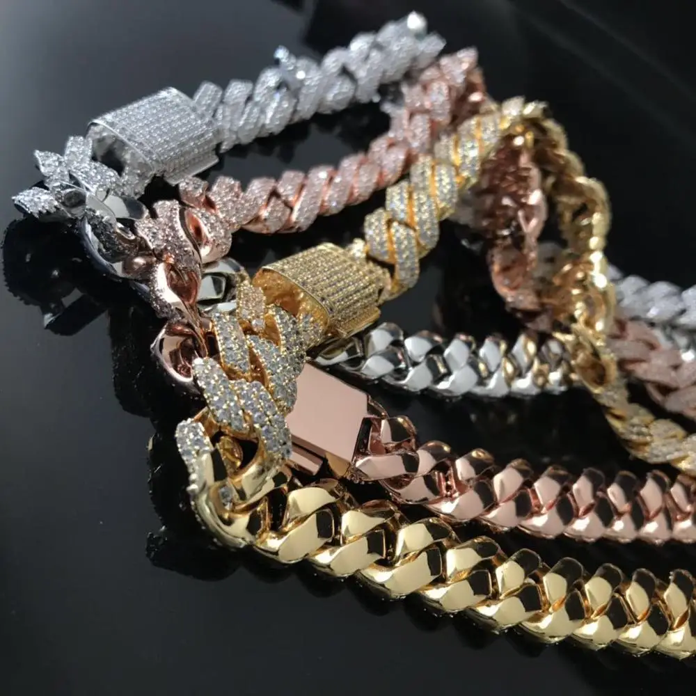 High quality prong cuban link chain Miami chain jewelry men