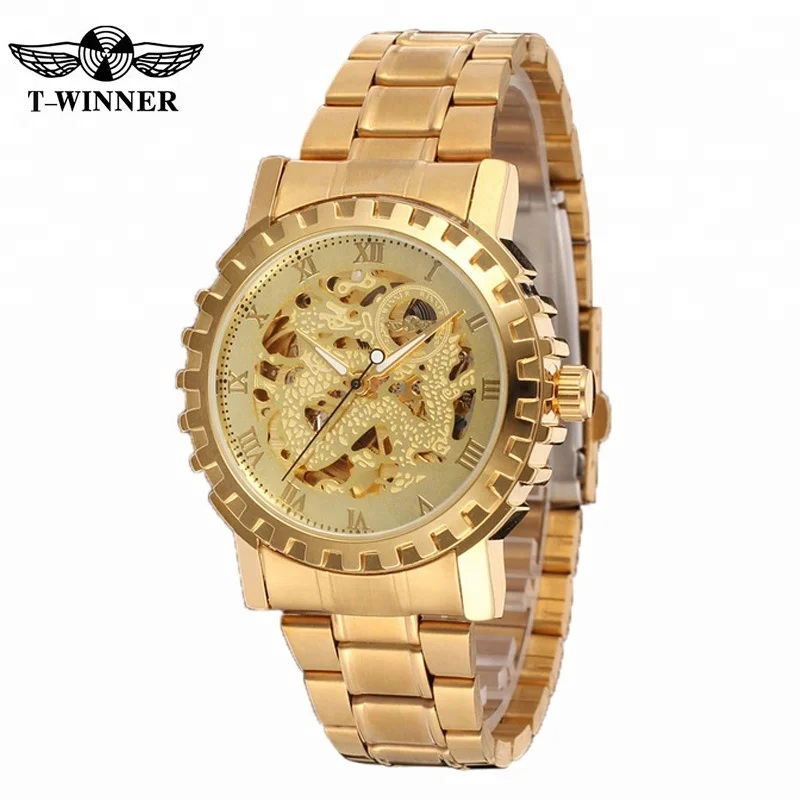 

Winner 2016 New Series Gear Bezel Fashion Casual Design Full Gold Watch Men Top Brand Luxury Automatic Watch Clock Men Montre, 2 colors