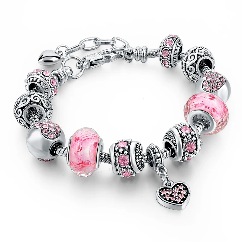 

Charm Pink Color Silver Bracelet Jewelry For Women,Girls Smart Charm Bracelet
