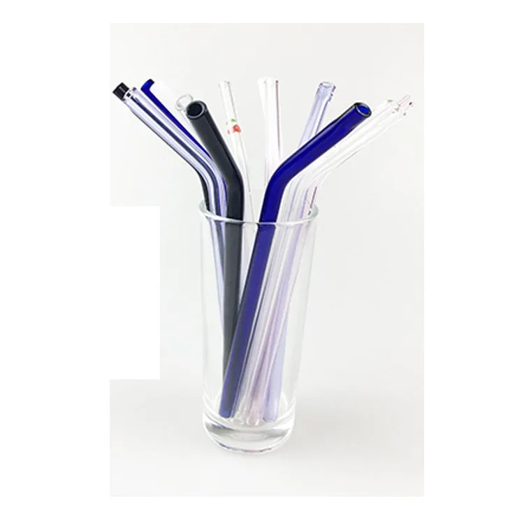 

Factory Price Reusable Borosilicate Straight And Bent Clear Colorful Glass Straws With Cleaning Brush, Blue,yellow,green,pink,etc.