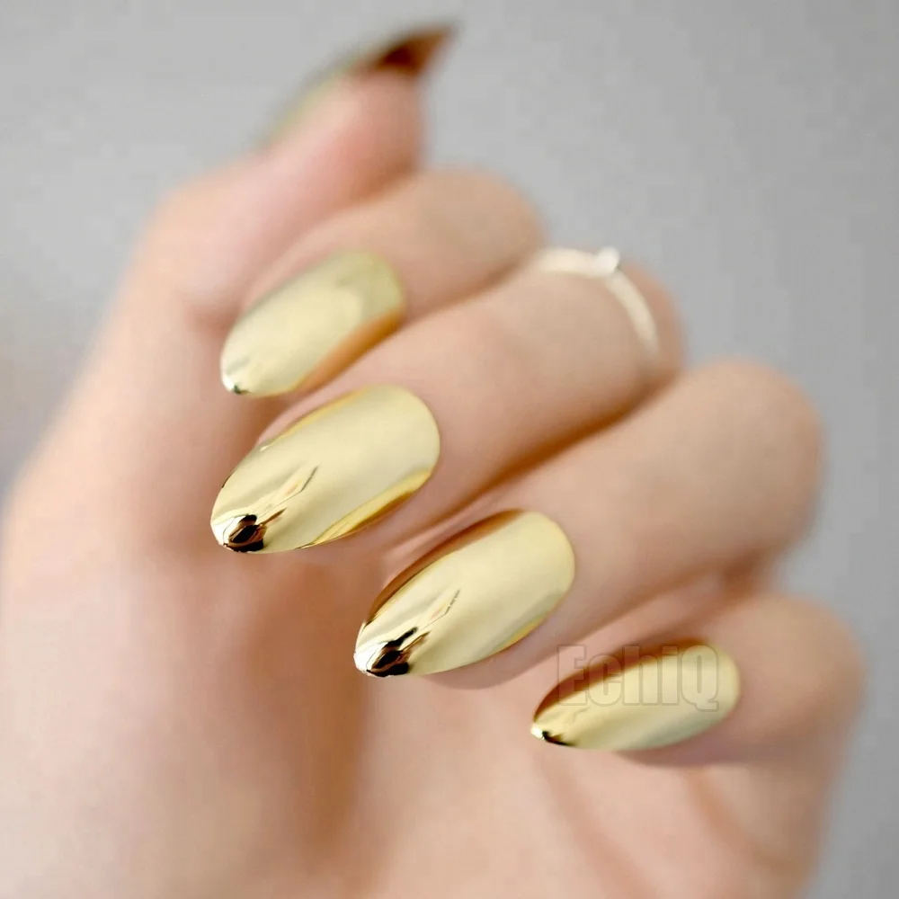 

Golden Acrylic False Nail Metal Mirror Fake Nail  Sharp Stiletto Nails for Lady Party Finger Tips Good Quality Product N29