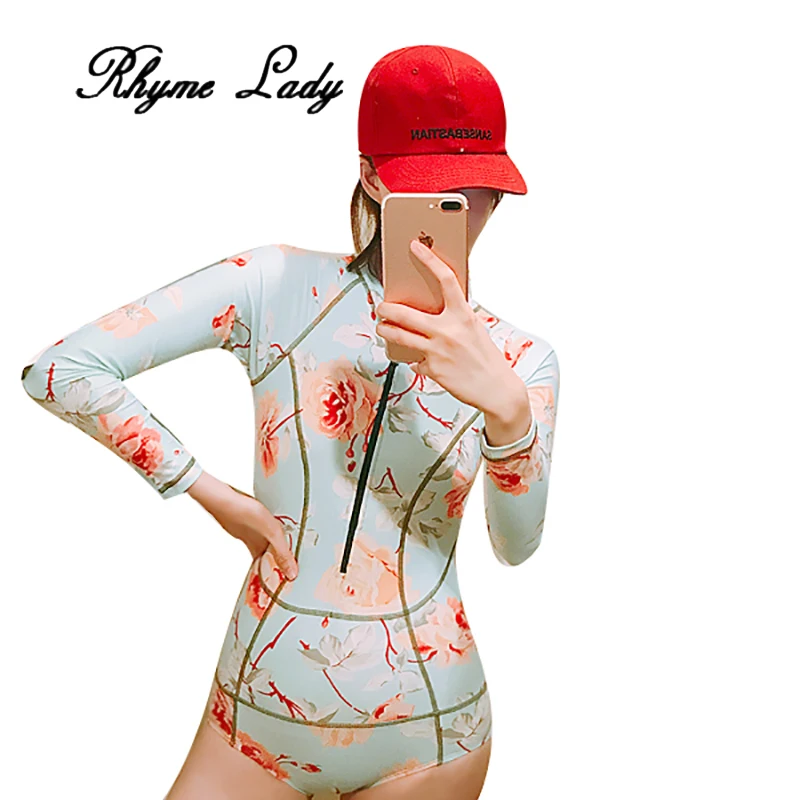 

Rhyme Lady women floral swimwear long sleeve rash guard three pieces swimsuits outdoor, As picture