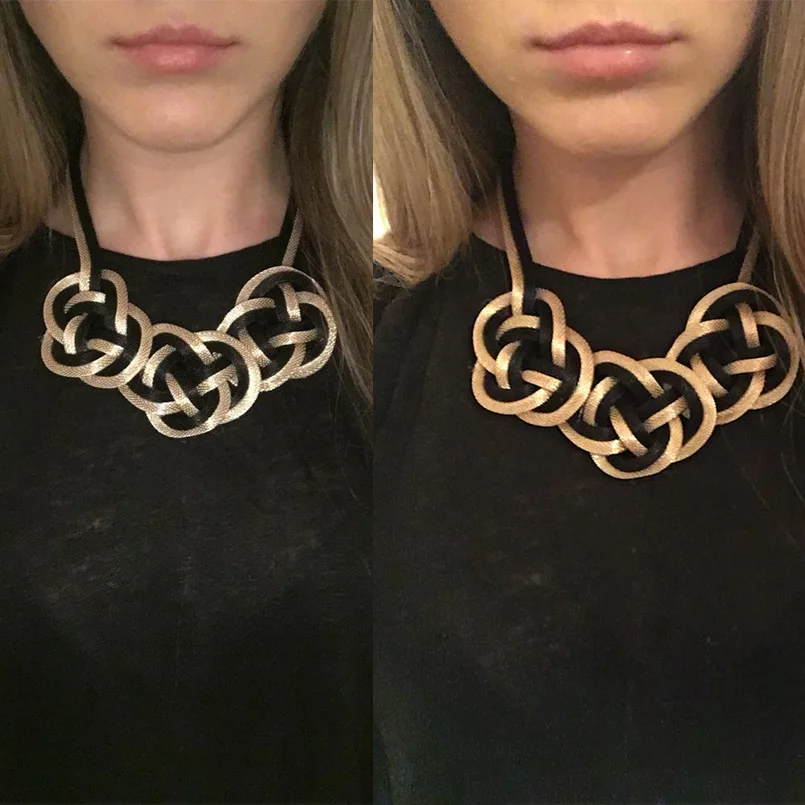

Women Big Chunky Necklace Alloy Chain Knot Pendant Collar Chokers Statement Necklaces Maxi Handmade Jewelry Boho Choker, Gold,silver black,gold black