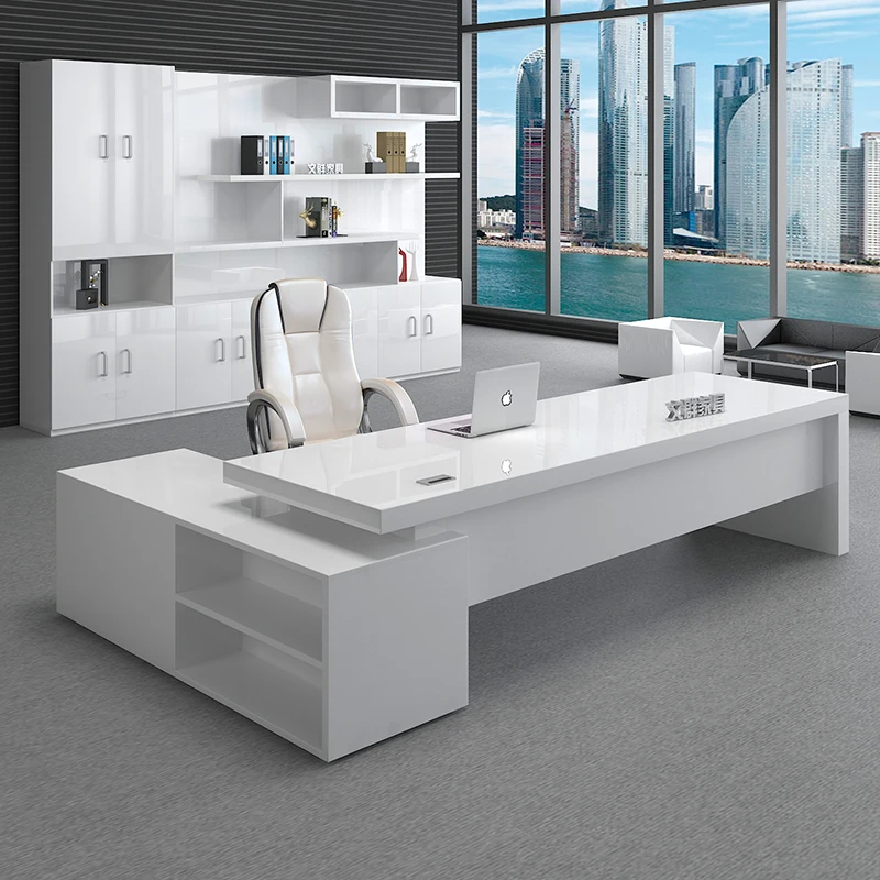 
luxury high class MDF white high gloss paint l shaped office desk  (62054127059)