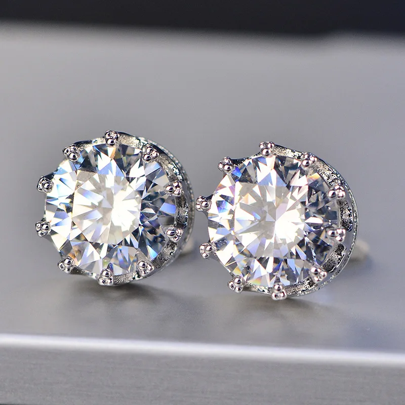 

925 Sterling Silver Pin Dubai Gold Earrings Cubic Zirconia Stone Stud Earrings for Girls Silver Jewelry Earring, As photo