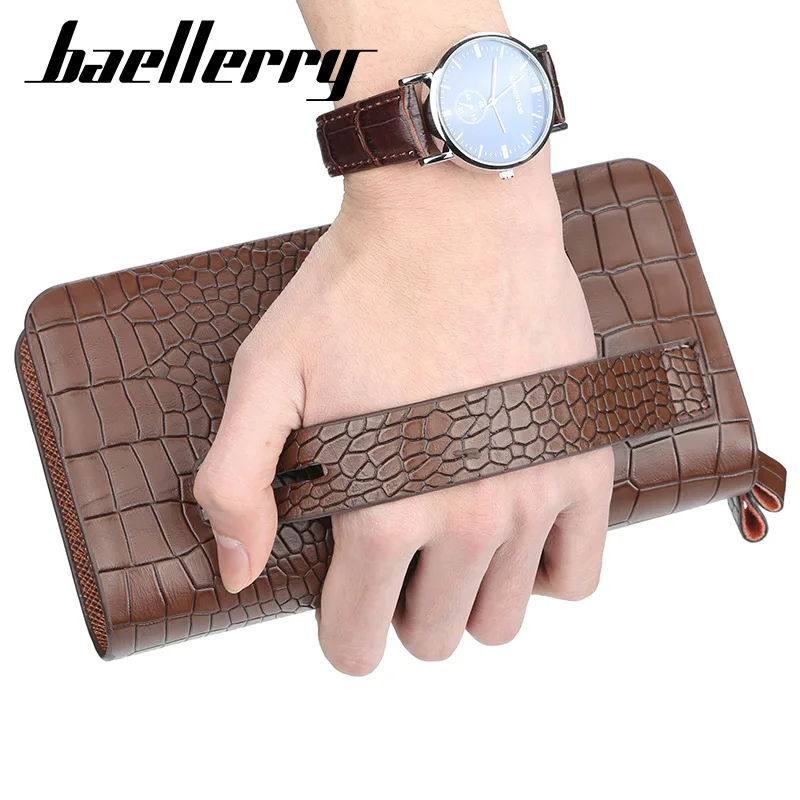 

Baellerry Luxury Double Zipper Long Mens Leather Wallet Card and Phone Holder Wallet Crocodile Pattern Male Clutch Wallet Men, 1 colors or custom