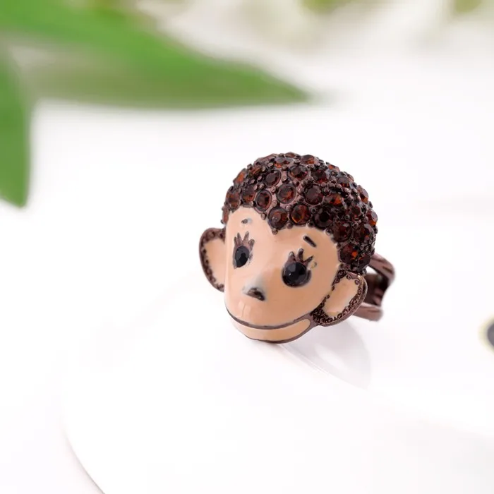 

jz0059 Little diamond-encrusted Enamel Cute Cartoon Monkey Ring 2021, As pictures