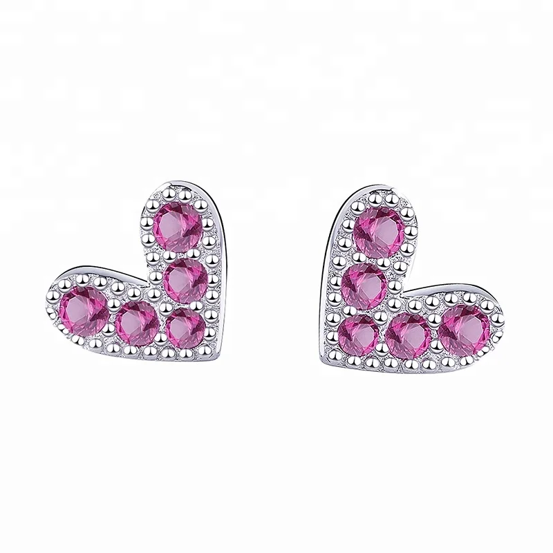 

925 Sterling Silver Jewelry Rose Colour Heart Stud Earring For Women