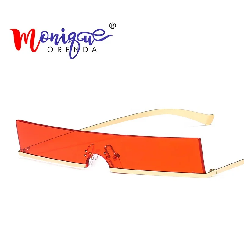 

Fashion Tiny Narrow Rectangle Sunglasses Women Rimless 2019 Candy Color Thin Small Sun Glasses for Women Futuristic Style Uv400, Gray;champagne;pink;red;blue;silver