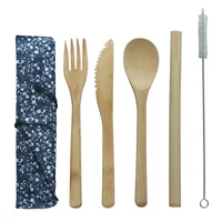 

Wholesale eco wooden flatware travel reusable bamboo cutlery set with bag