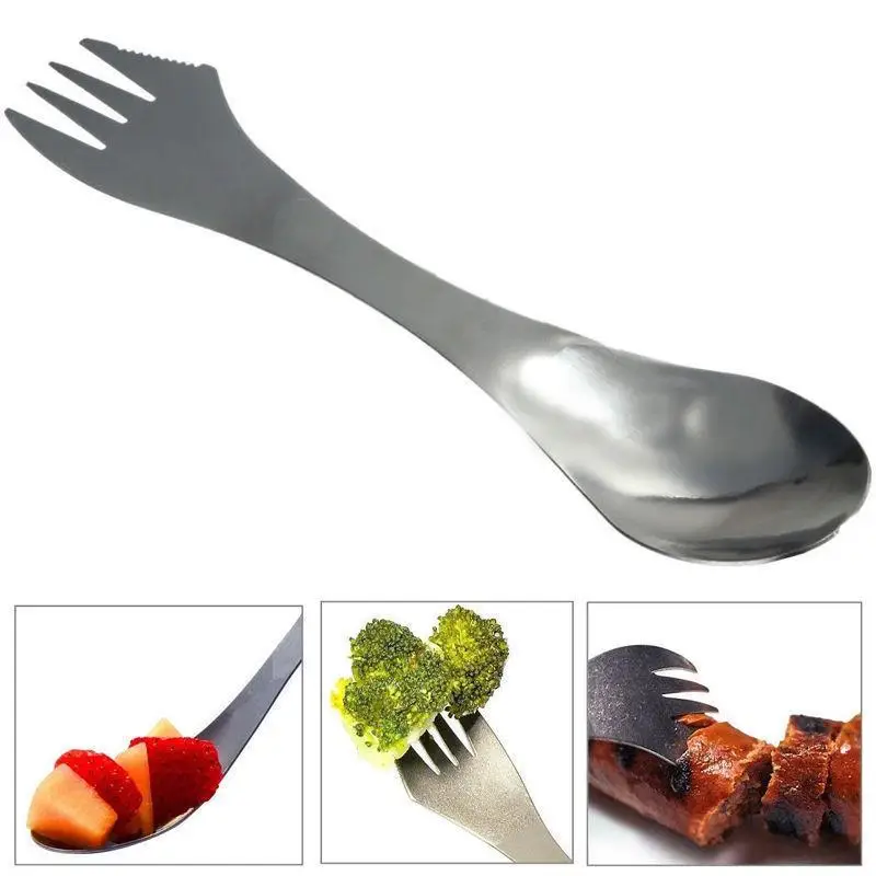Amazon Top Seller Metal Spork Stainless Steel 410 Spoon Fork Knife In