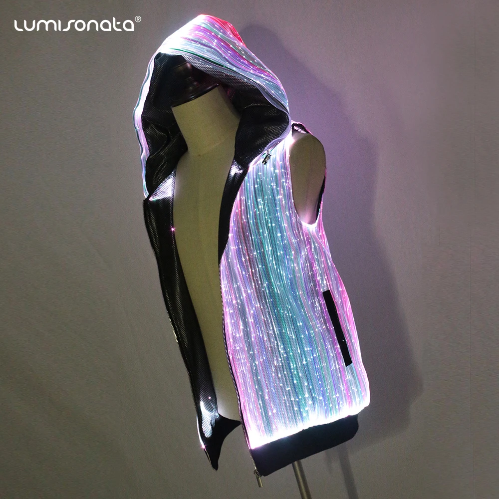 

RGB Colors Glowing Rave Luminous light up Glow in the Dark Fiber Optic LED Hoodie