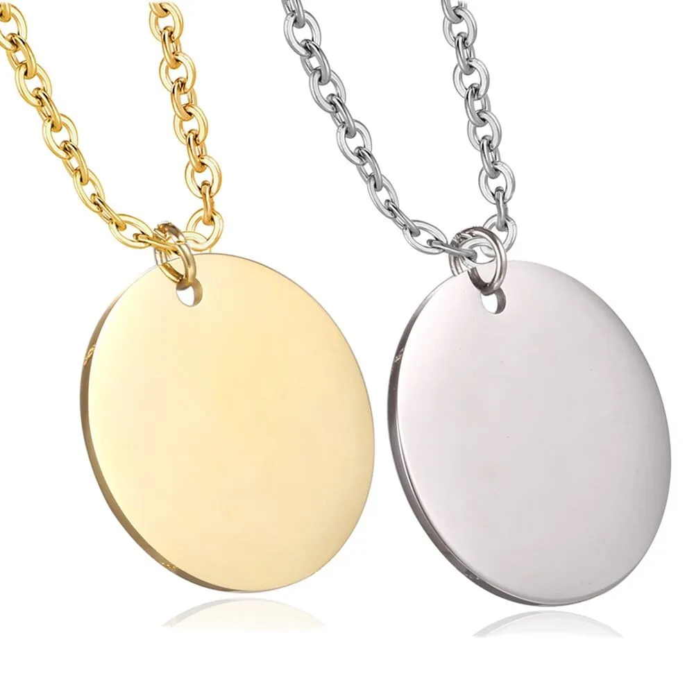 Personalized Stainless Steel Dainty Necklace Blank Disc Round Charms