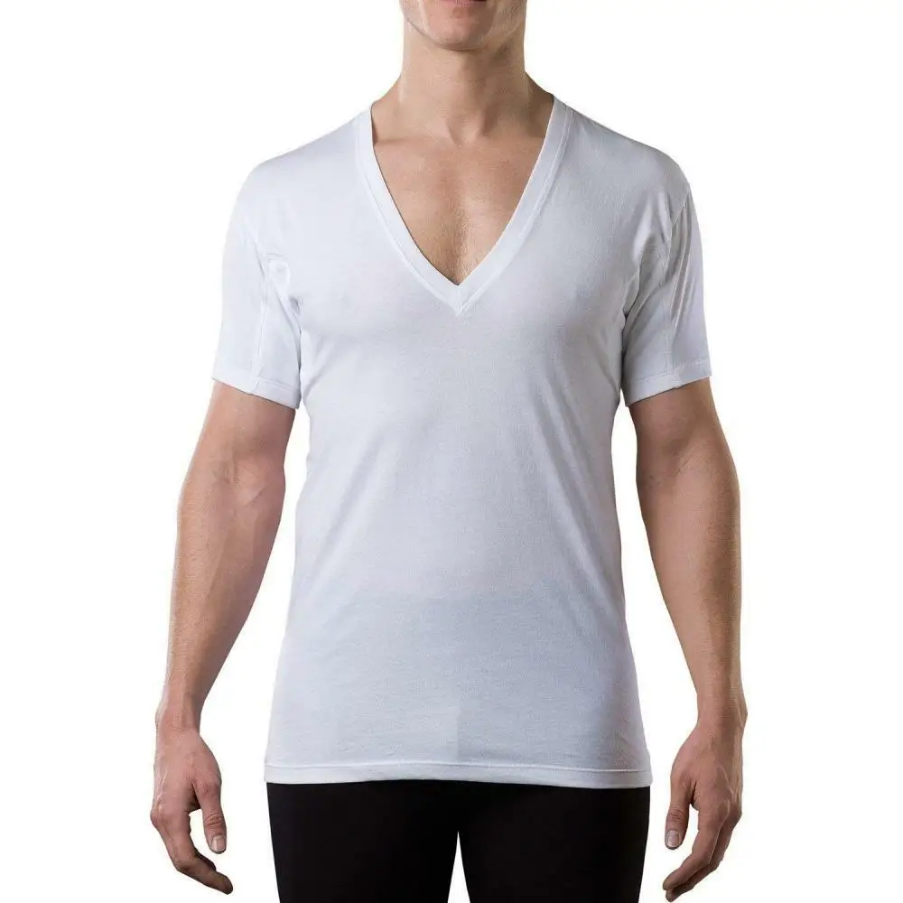 

custom bamboo spandex blend sweatproof t-shirt men's sweat proof undershirt with underram pads regular fit o-neck