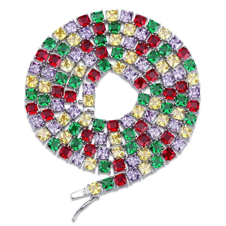 

Mens hip hop iced out gold plated  cz rainbow colored tennis chain necklace