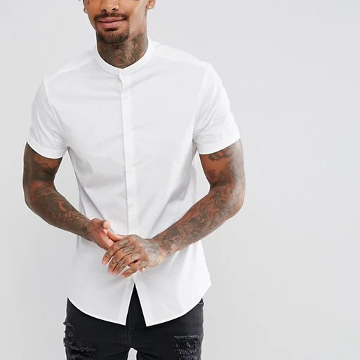 skinny shirt in white with grandad collar