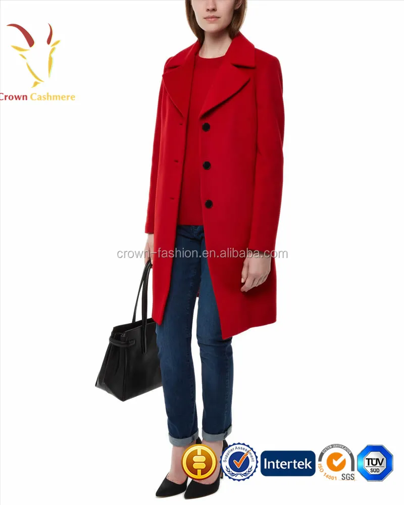 Women Red Long Winter Cashmere Coat Ladies