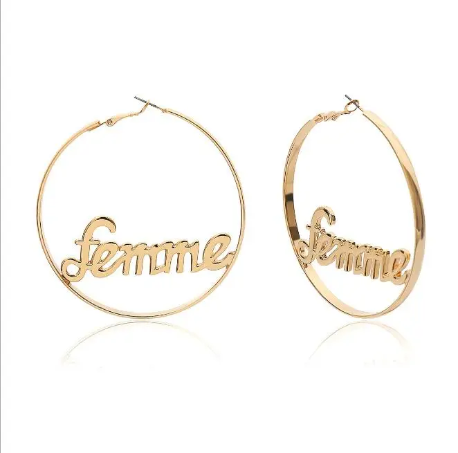 

24.7 g FEMME BABY Letter Large Big Fashion Hoop Earrings, Gold