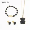 Stainless Steel Red Black Pink White Bear Necklace Bracelet Earring Jewelry Set