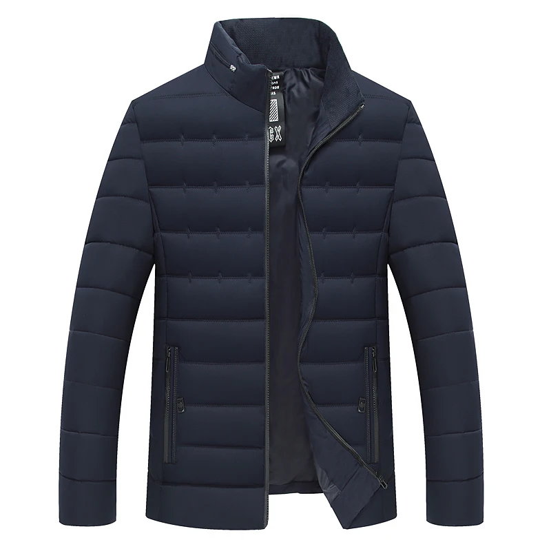 2018 New Mid Long Black Padded Canvas Men Cotton Varsity Jacket for Winter