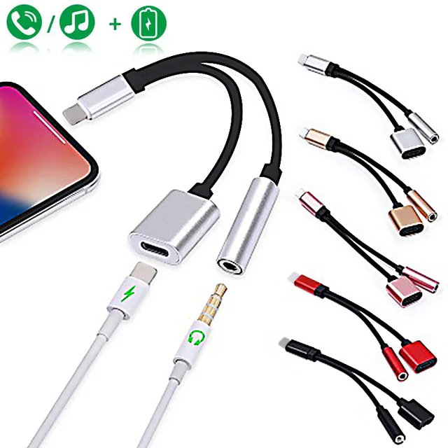 

2 IN 1 Charging Adapter For iPhone 7 8 Plus X 10 11 Earphone Audio Splitter Cable Support Phone Call & Headphone AUX Cable Jack