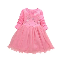 

spring red high quality ready made slip korean kids child long sleeve mesh dress