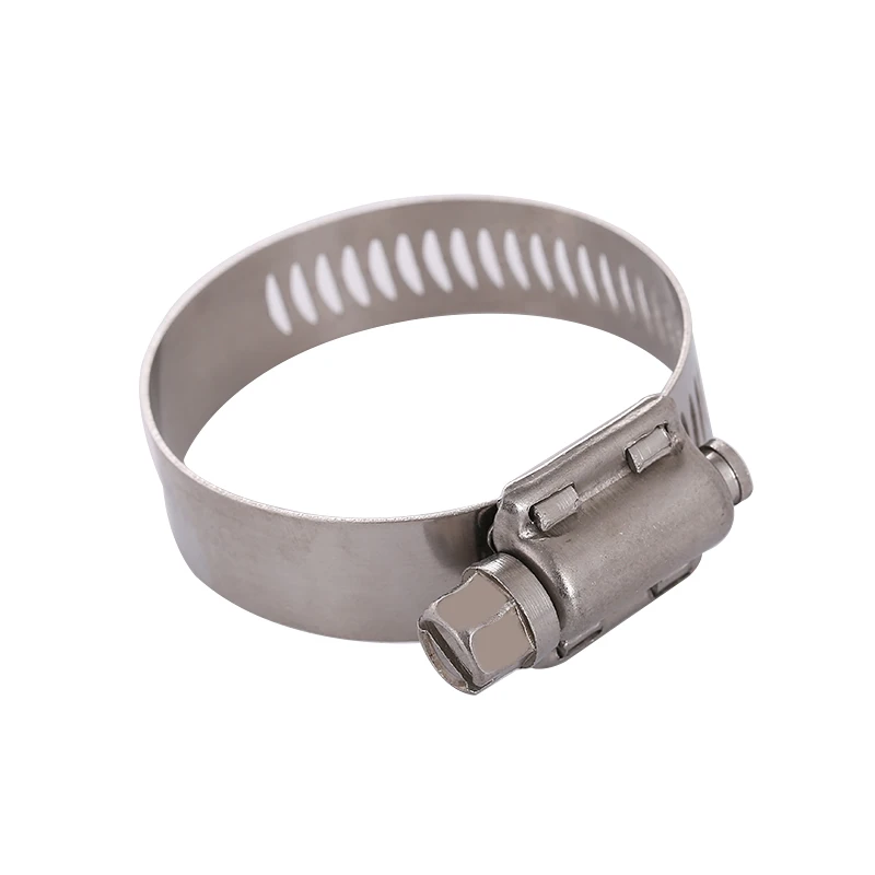 
China Factory Stainless Steel American Worm Type Hose Clamp European Type Perforated Band Heavy Duty High Pressiure Pipe Clamp 