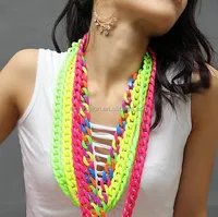 

Neon Fluorscence Girls Candy Color Acrylic Chain Link Rainbow Necklace
