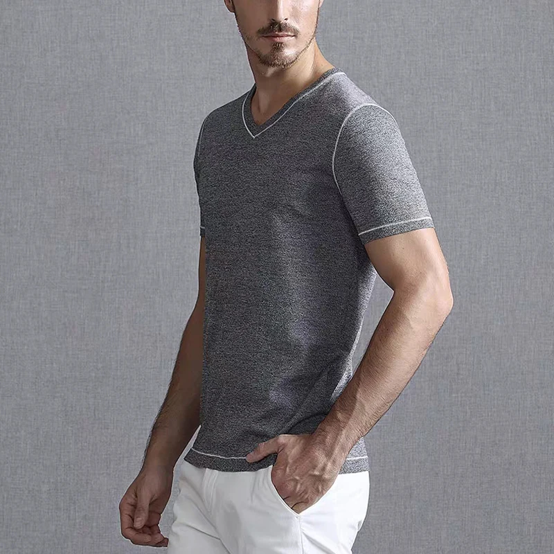 

Brand Cotton Loose V Neck T Shirts for Men