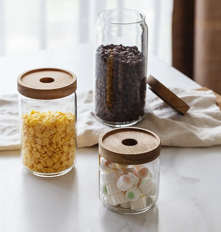 Stackable Glass Jar With Wooden Lid - Buy Glass Jar With Wood Lid,Glass ...