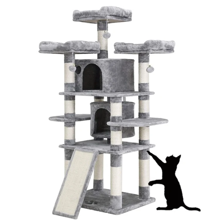 

Durable Best Big Size Faux Fur Grey Pet Cat Tree With Pad, Grey or customized