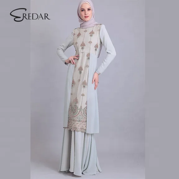 

2019 New Arrival Muslim Women Blouse and Skirt Lace Baju Kurung Modern, As pictures& customized
