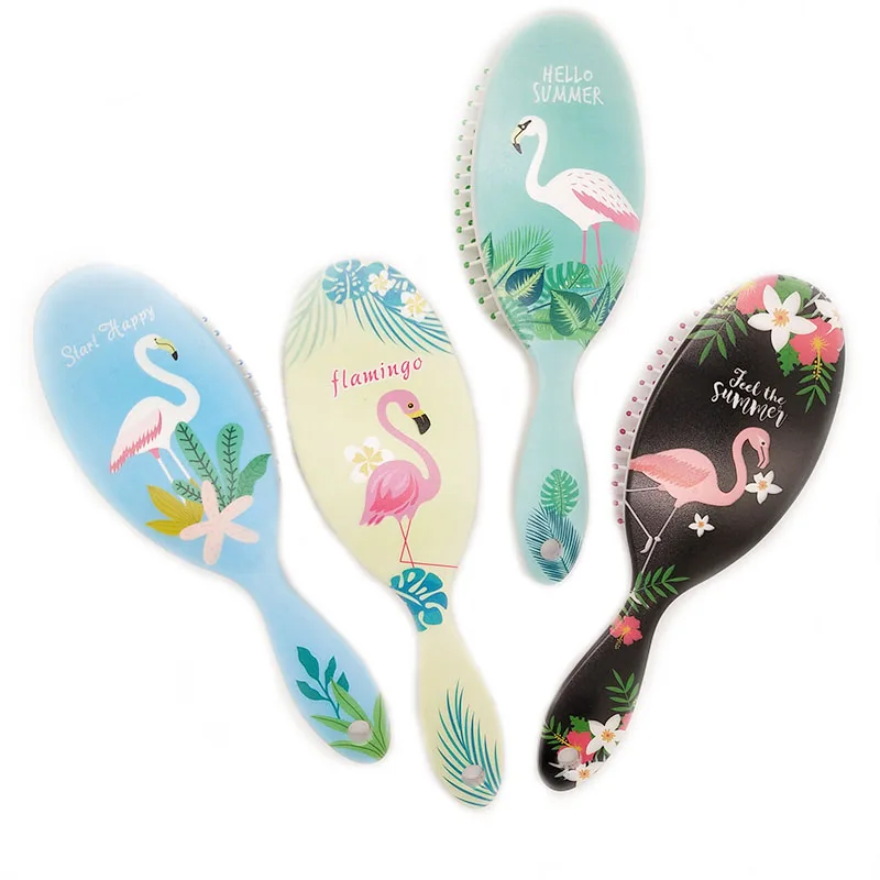 

Flamingo Printed Waterproof Paddle Hair Brush For Gift, 4 colors